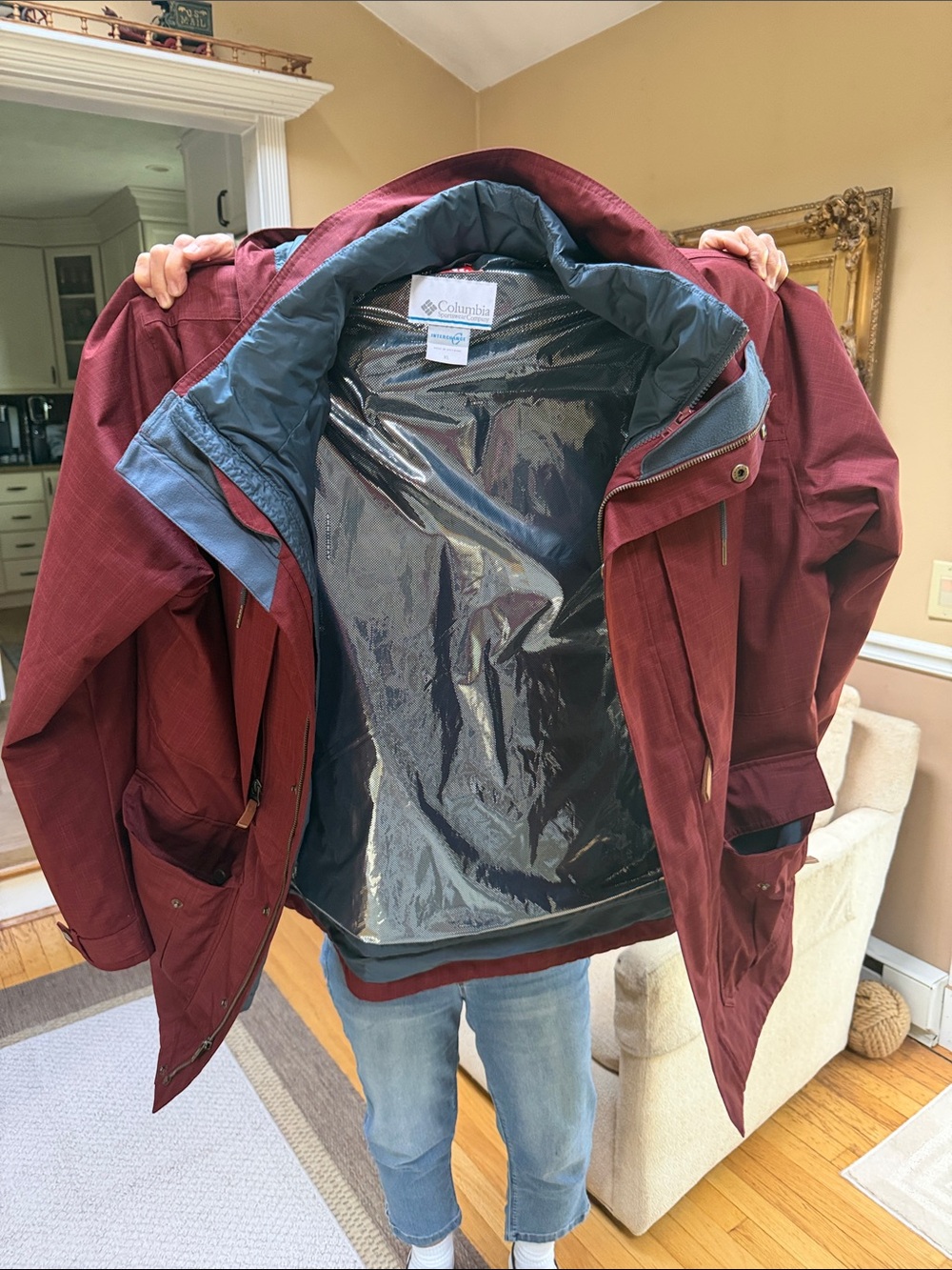 Columbia Men's Maroon Raincoat with Dark Blue Lining